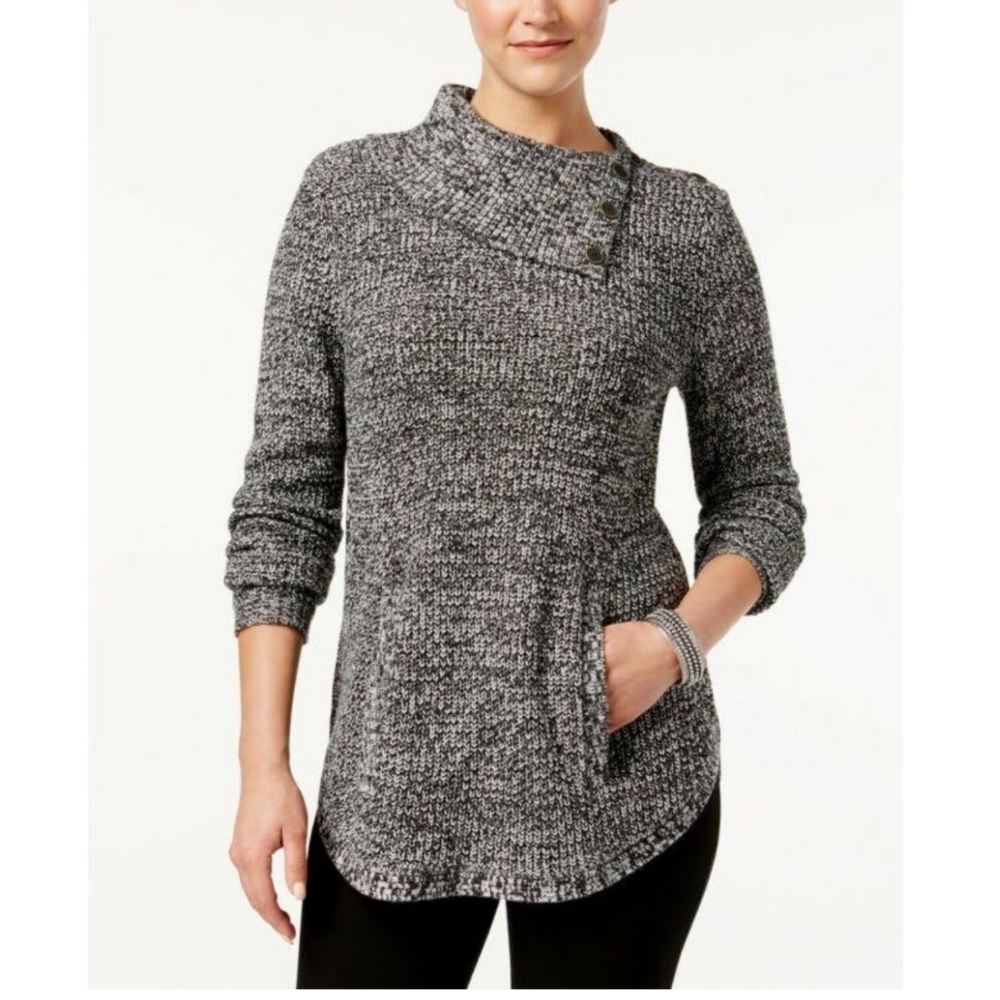 Style & Co Envelope Neck Sweater Black & White PP